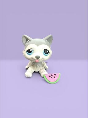 Littlest Pet Shop LPS Husky #70 with Watermelon Accessory.